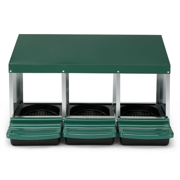 UBesGoo 3 Compartment Chicken Nesting Box,Egg Nest Box,Chicken Laying Box House with Rollout Egg Collection and Protective Lid,Green