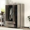 thumbnail image 1 of UBesGoo 3-Door Wardrobe, Wide Armoire with 2-Drawers, Clothing Rod and 3-Shelves in Gray, 1 of 10
