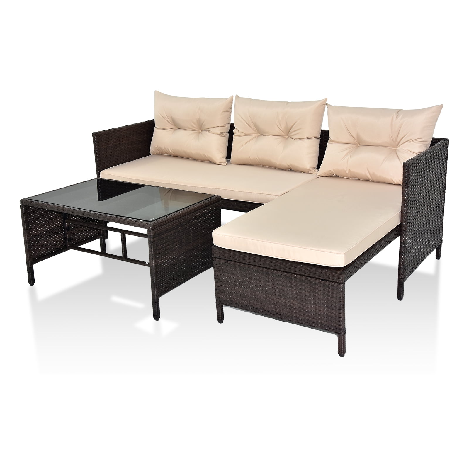 UBesGoo 3Piece Outdoor Wicker Rattan Set, Patio Sofa with Cushions