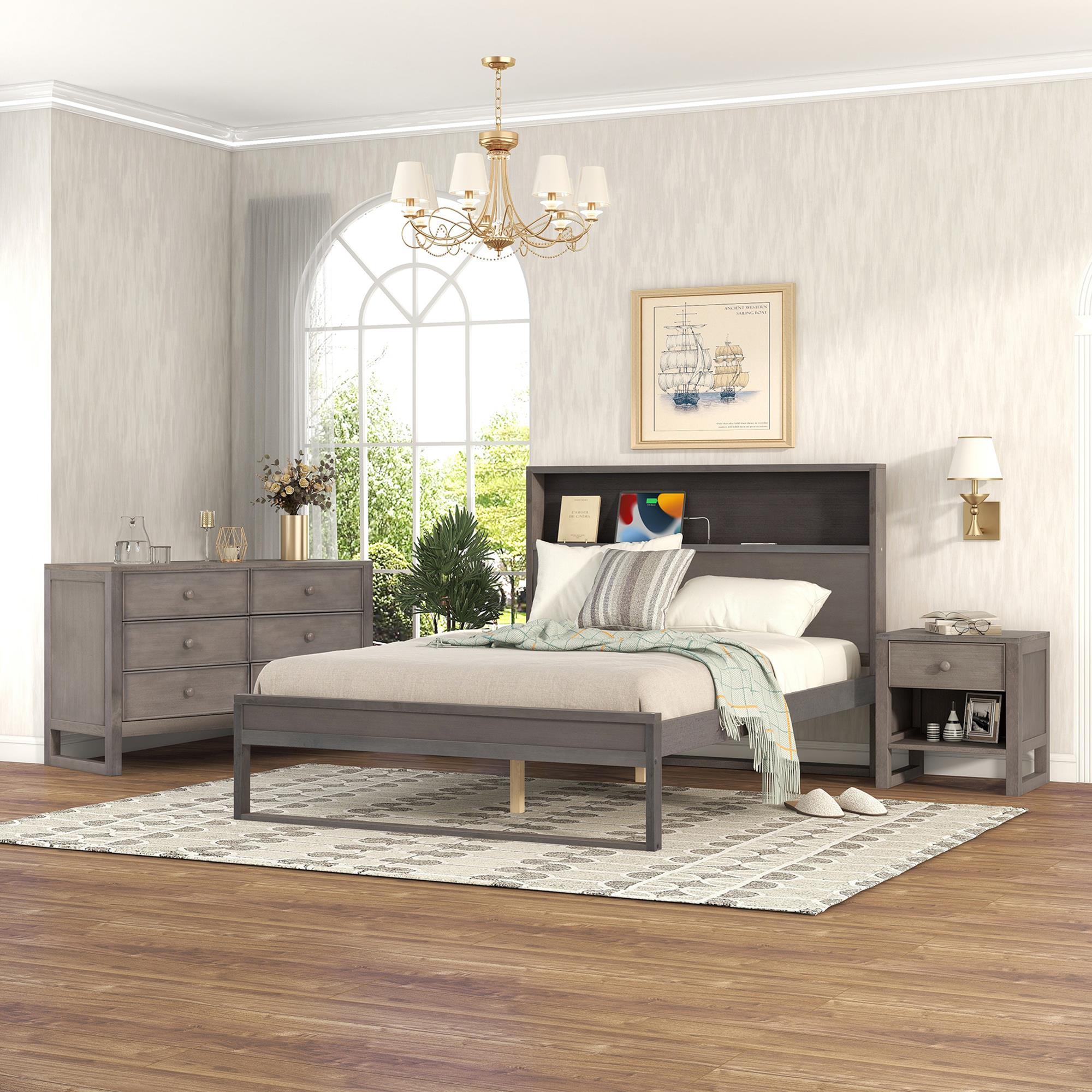 UBesGoo Full Size 3-Piece Bedroom Furniture Set with Storage Frame ...