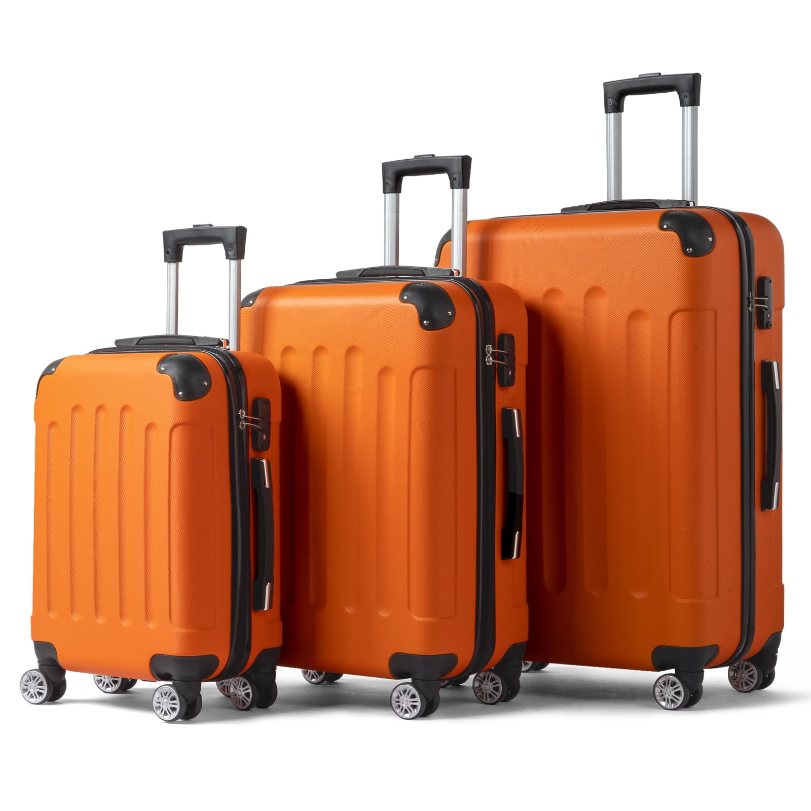 UBesGoo 3 Pieces Travel Luggage Set Bag ABS Trolley Carry On Suitcase Orange