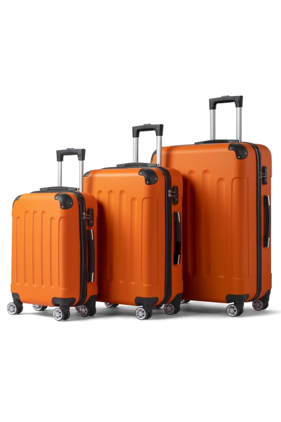 UBesGoo 3 Pieces Travel Luggage Set Bag ABS Trolley Carry On Suitcase Orange