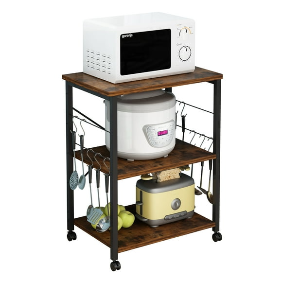 UBesGoo 3-Tier Kitchen Cart Baker's Rack, Rolling Microwave Stand, Kitchen Utility Shelf Organizer with Metal Frame, Vintage/Black