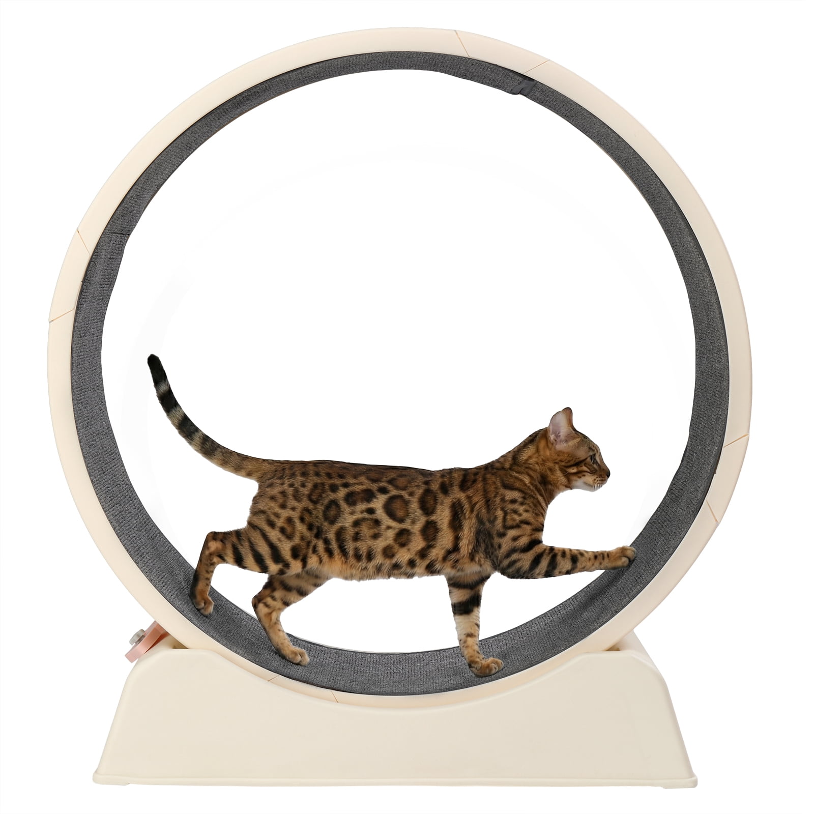 UBesGoo 31in Cat Exercise Wheel, Safe PP Treadmill with Green Mat & Free Teaser Wand, Beige