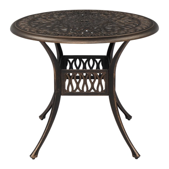 UBesGoo 35" Round Patio Bistro Table Aluminum w/ Umbrella Hole Table, Cast Iron Round Side Table