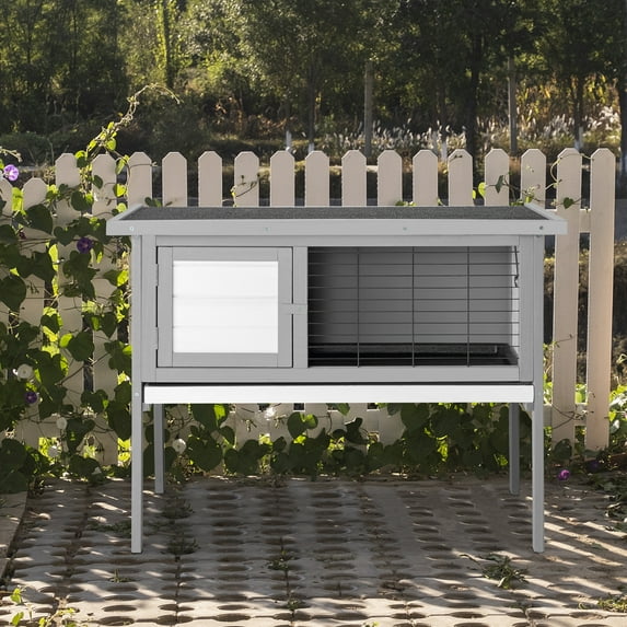 UBesGoo 36" Wooden Rabbit Hutch Indoor Outdoor Bunny Cage Single Desk Guinea Pig Shelter Gray