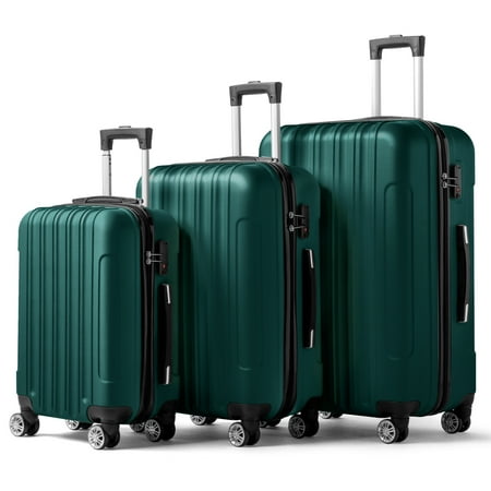 UBesGoo 3PCS Green Luggage Travel Set Bag ABS Trolley Hard Shell Suitcase w/TSA lockï¼Carry-On, with Wheels