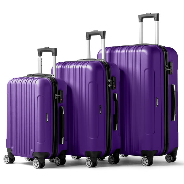 UBesGoo 3PCS Purple Luggage Travel Set Bag ABS Trolley Hard Shell ...
