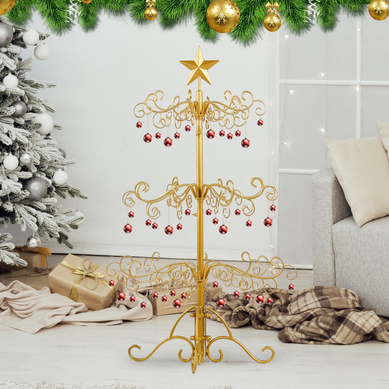 UBesGoo 3ft Wrought Iron Christmas Tree, Gold Indoor Outdoor Display ...