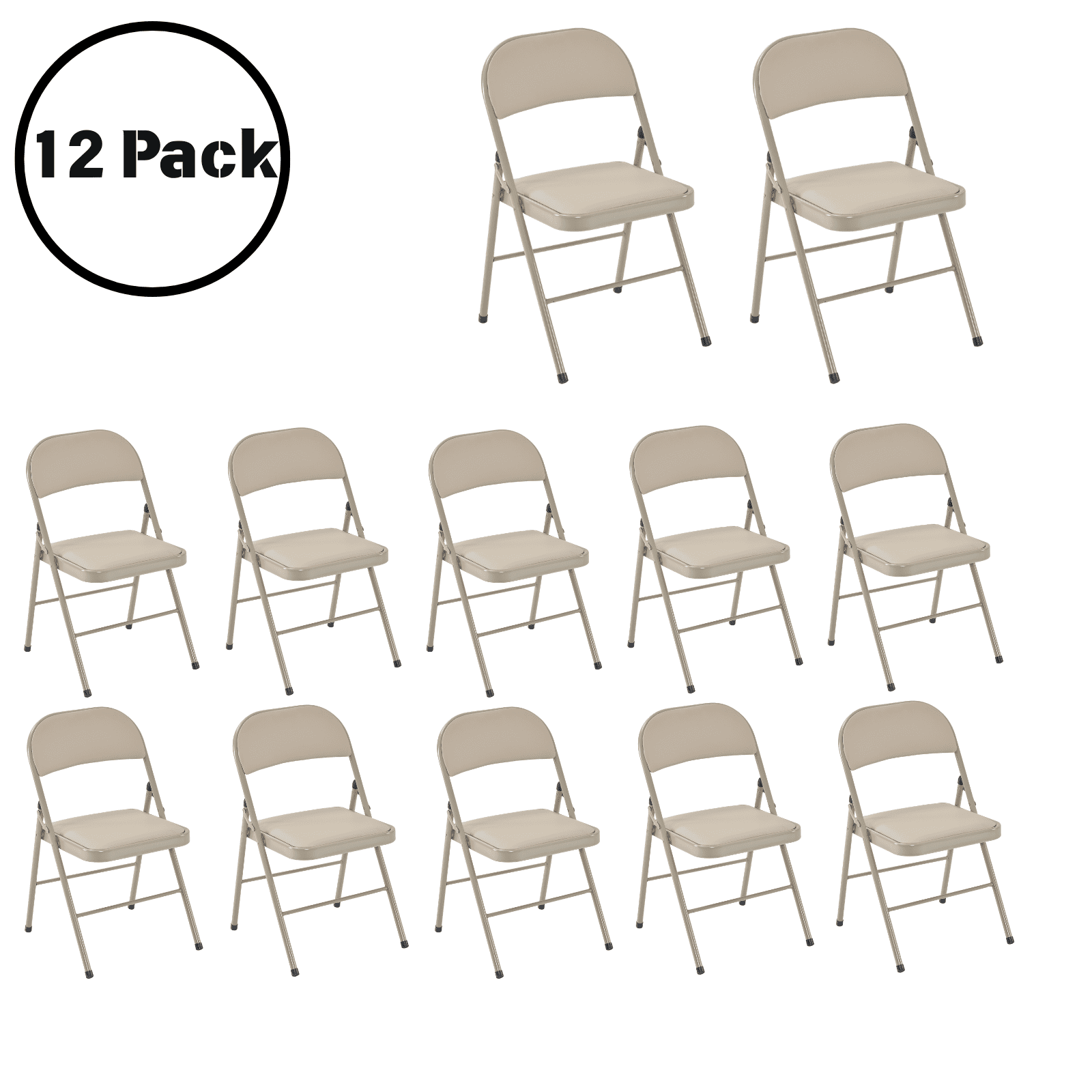 UBesGoo 12 Pack Folding Chairs, Vinyl Cushion Padded Lightweight Foldable Chairs Set of 6, Waterproof Collapsible Chairs for Outdoor Party, Home, Office, Brown