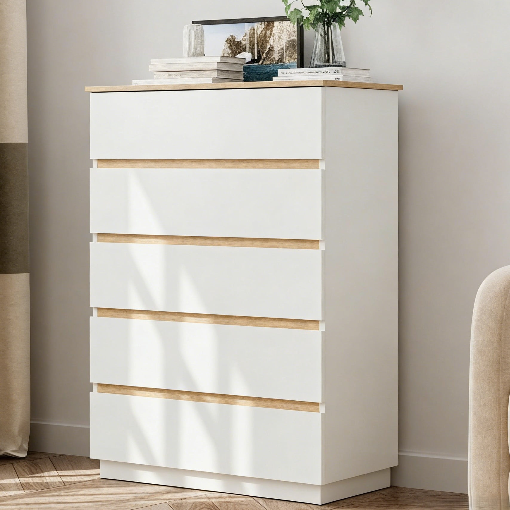 UBesGoo 5-Drawer Dresser Tall Chest of Drawers Wood Storage Cabinet for  Living Room Bedside Night Stand Bedroom, White - Walmart.com
