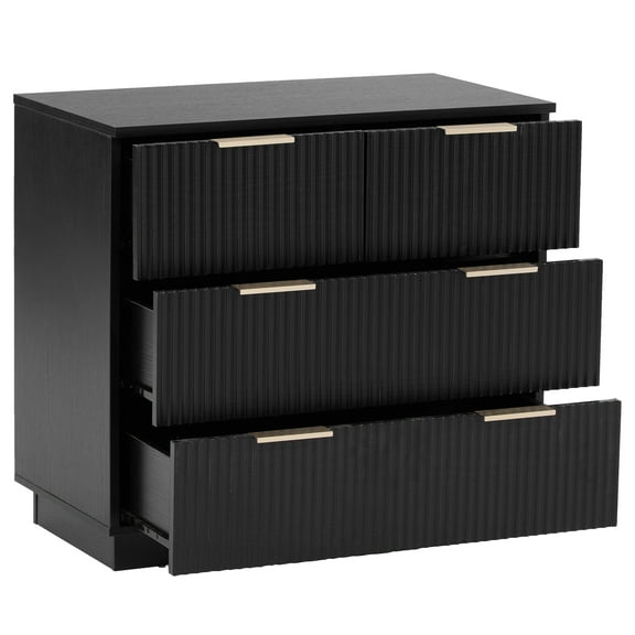 UBesGoo 4 Drawers Wood Dresser for Bedroom with Waveform Panel, Modern Chest for Living Room, Black