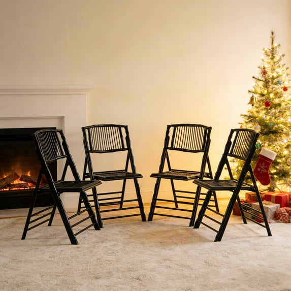 UBesGoo 4 Pack Folding Chair, Foldable Bamboo Seat, Easy Storage Seating for Indoor Outdoor Event Commercial, Black