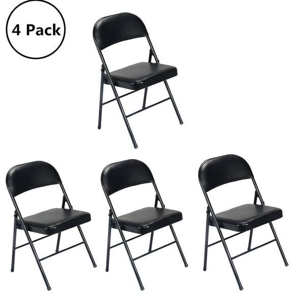 UBesGoo 4 Pack Folding Chairs Cushioned Padded Seat Wedding Chairs with Metal Frame Home Office Party Use, Black