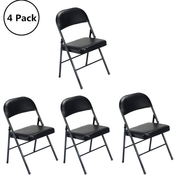 UBesGoo 4 Pack Folding Chairs Cushioned Padded Seat Wedding Chairs with Metal Frame Home Office Party Use, Black