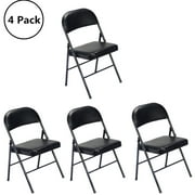 UBesGoo 4 Pack Folding Chairs Cushioned Padded Seat Wedding Chairs with Metal Frame Home Office Party Use, Black