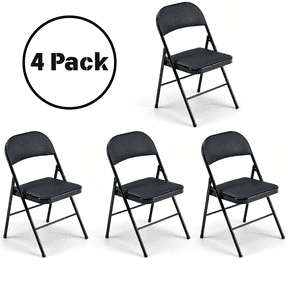 UBesGoo 4 Pack Folding Chairs, Vinyl Cushion Padded Lightweight Foldable Chairs Set of 6, Waterproof Collapsible Chairs for Outdoor Party, Home, Office, Black
