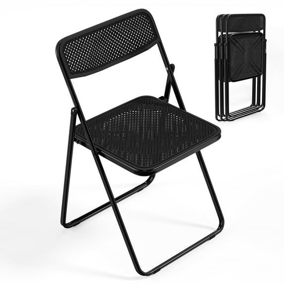 UBesGoo 4 Pack White Plastic Folding Chair, White Protable Stackable Seat, Foldable Chairs for Indoor Outdoor Use, Black