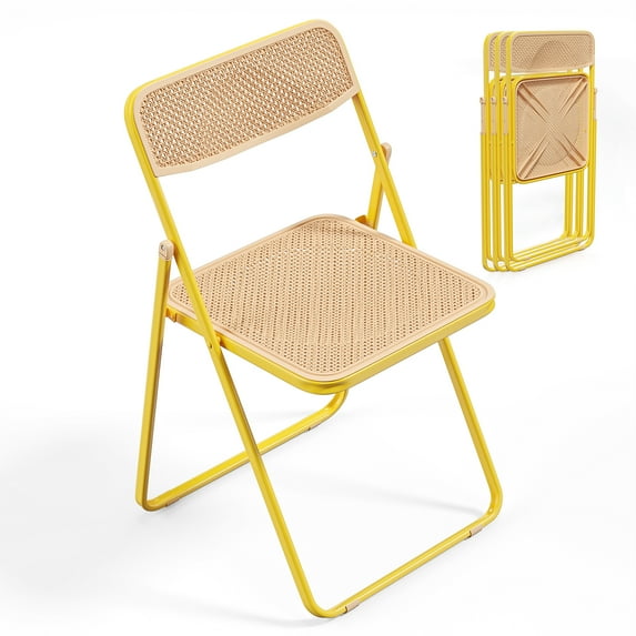 UBesGoo 4 Pack White Plastic Folding Chair, White Protable Stackable Seat, Foldable Chairs for Indoor Outdoor Use, Yellow