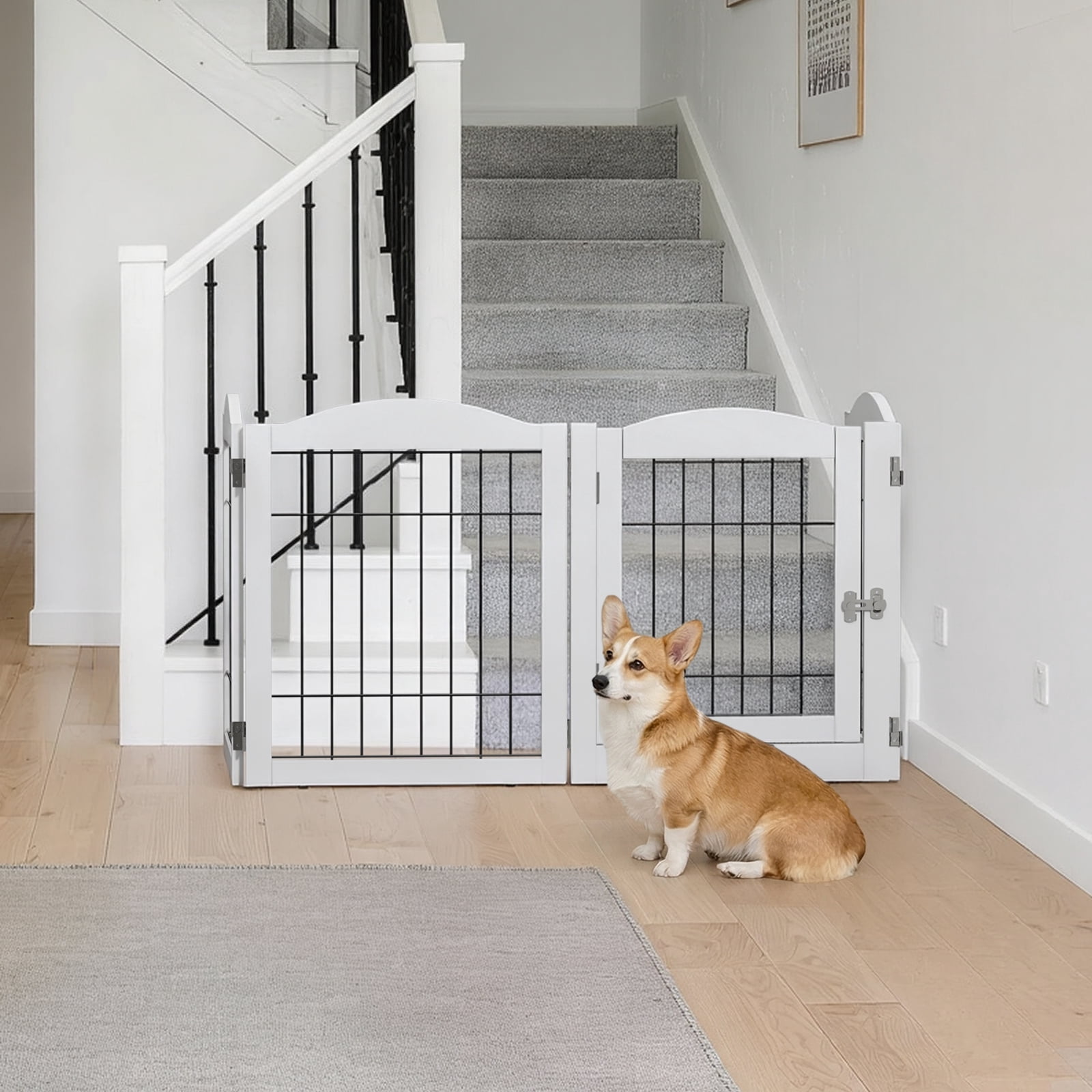 UBesGoo 4-Panel Adjustable Dog Gate, Freestanding No-Drill Safety Fence for Baby & Pet, White