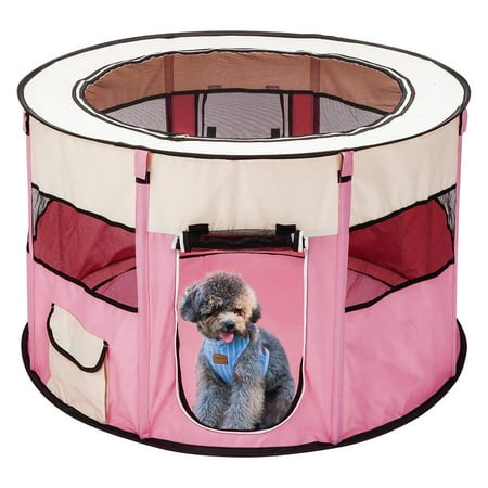 UBesGoo 40" Pet Dog Cat Tent Pet Exercise Playpen Safety Fence with Carry Bag Pink