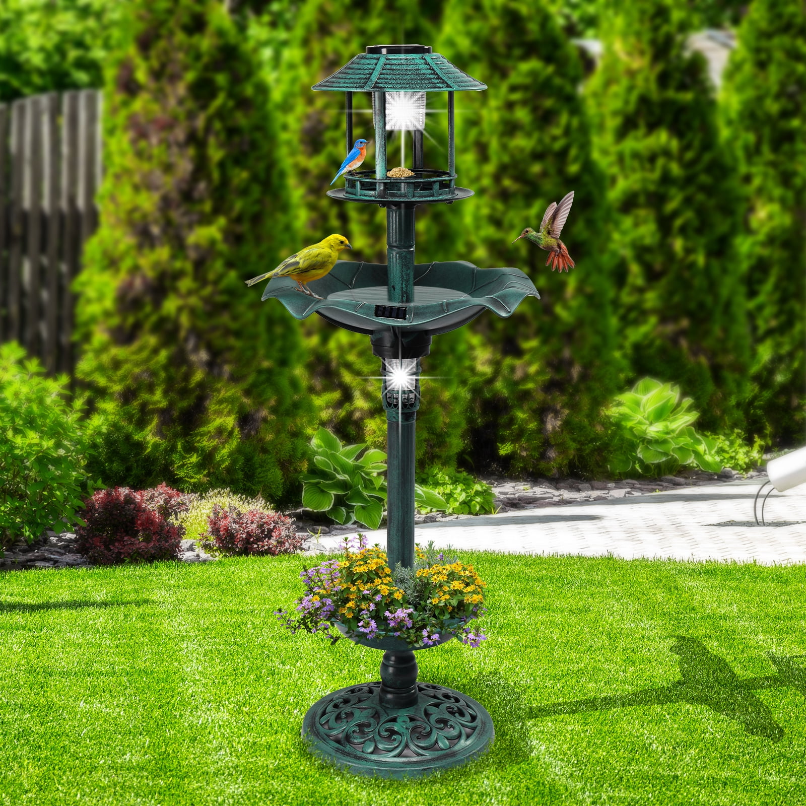 UBesGoo 45' Outdoor Pedestal Bird Bath with Bird Feeder, Flower Planter ...