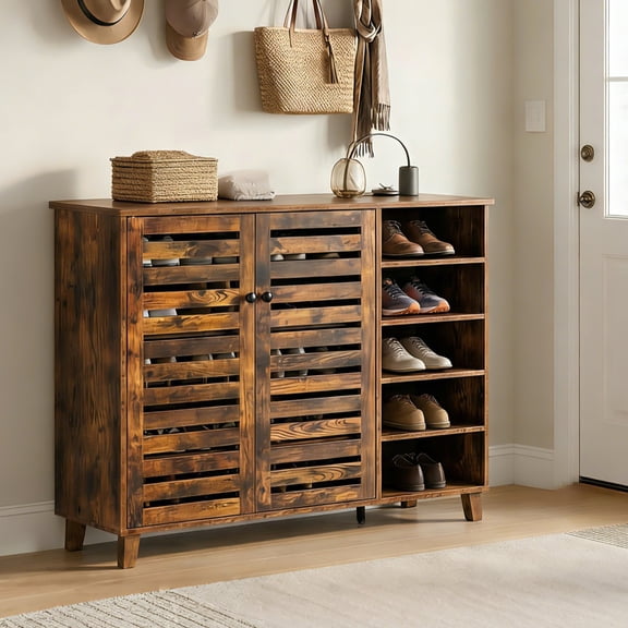 UBesGoo 45"W Shoe Cabinet with 2 Doors & Adjustable Shelves for 30 Pairs, Tall Large Shoe Storage Rack for Entryway Living Room Closet, Rotten Wood Color