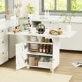 thumbnail image 1 of UBesGoo 47" Wooden Folding Dining Table with Storage Shelves and Cabinets, Removable Entryway Table with 6 Wheels, White Marble Kitchen Island, Side Table and Coffee Table, Space Saving, 1 of 14