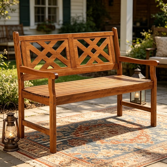 UBesGoo 47in Wood Outdoor Bench 2-Person 800lb Capacity Garden Porch Patio Natural