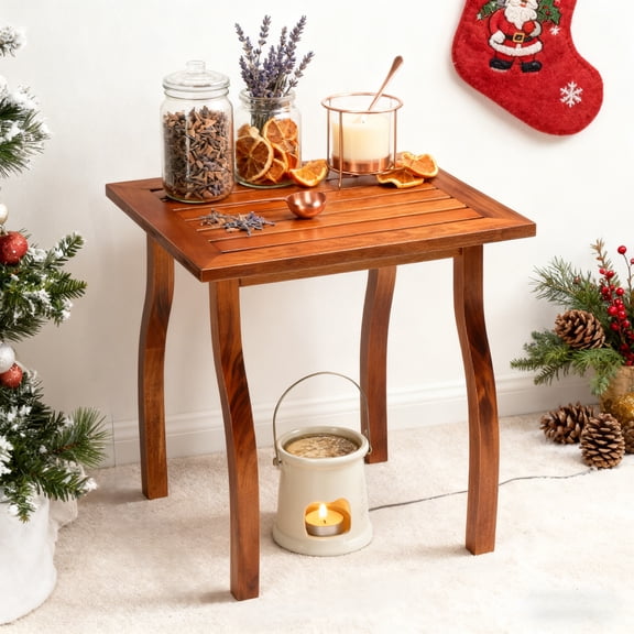 UBesGoo 48x38x49cm 5.5lbs Square Poplar Wood Side Table for Indoor Outdoor Natural