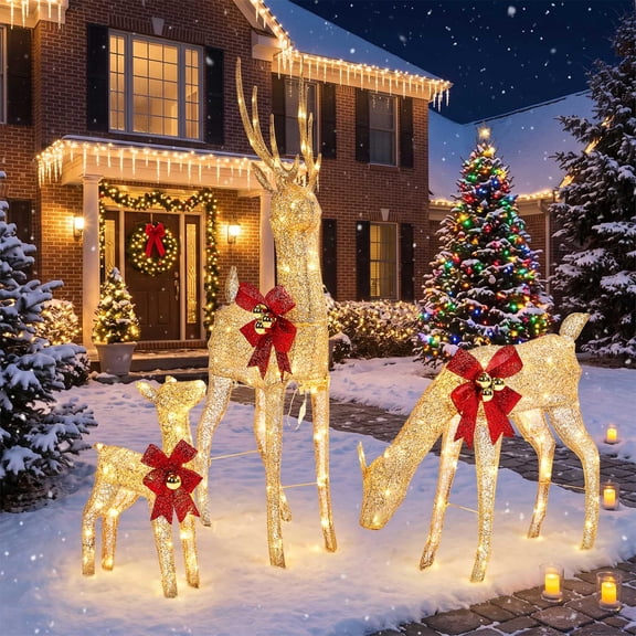 UBesGoo 4FT Outdoor Yard Decoration Set Christmas Reindeer Family Animated