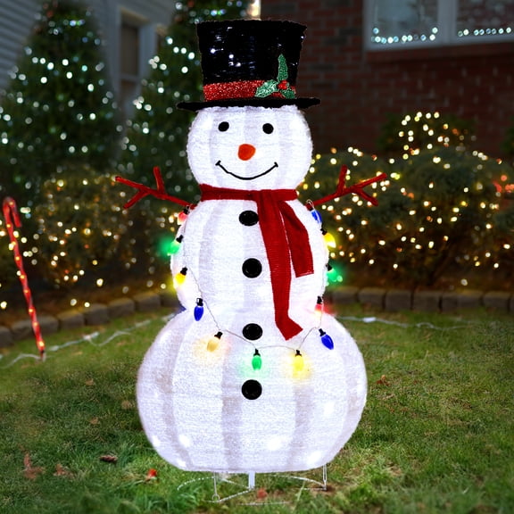 UBesGoo 4Ft Outdoor Snowman Christmas Decoration, White, 20 Colored Lighted Lanterns, 1 Count