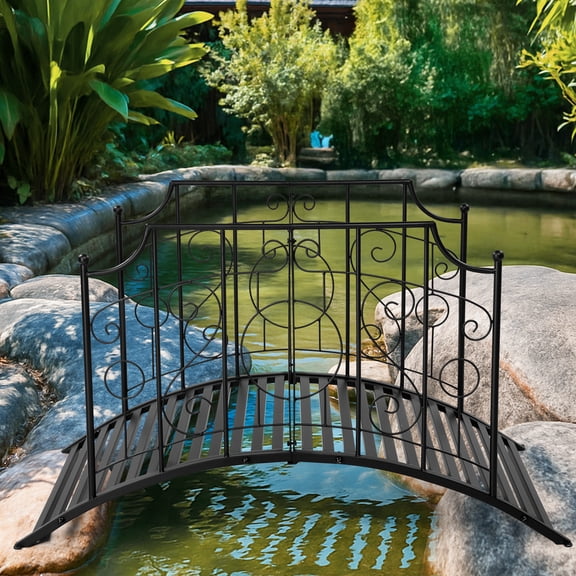 UBesGoo 4ft Iron Garden Bridge with Flat Top Railing Ball Handle for Patio Yard Outdoor Black