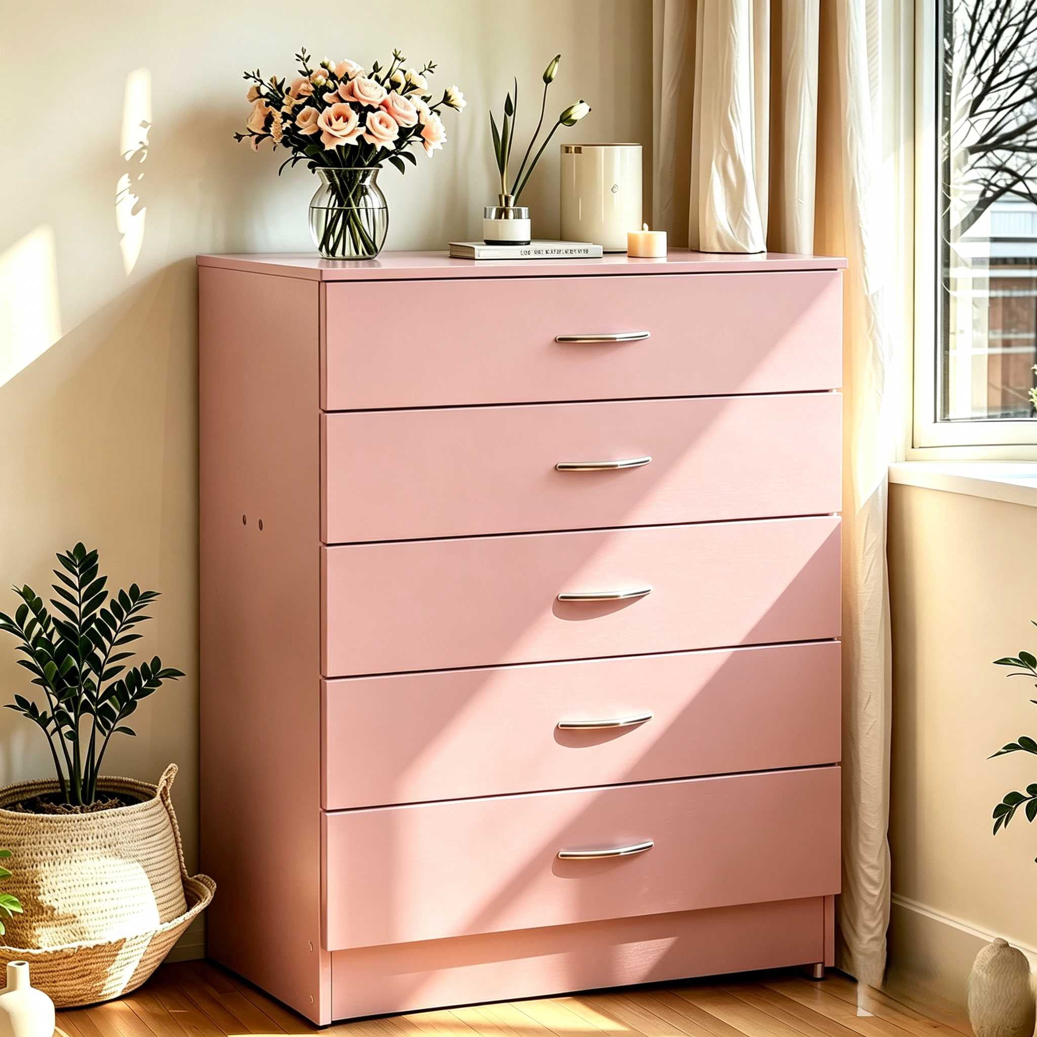 UBesGoo 5-Drawer Dresser Pure Pink with Metal Handles Bedside Night Stand Bedroom, Pink - Walmart.com UBesGoo 5-Drawer Dresser Pure Pink with Metal Handles Bedside Night Stand Bedroom, Pink - Walmart.com