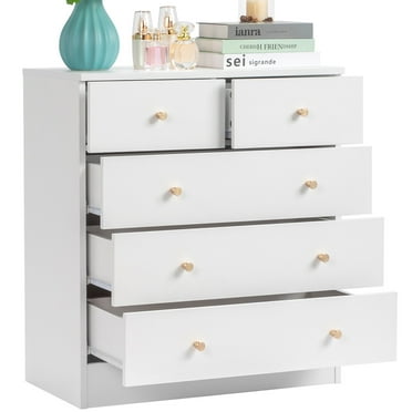 UBesGoo 5 Drawer Wood Dresser for Bedroom, Chest of Drawers, Storage Organization Unit for Clothing, White