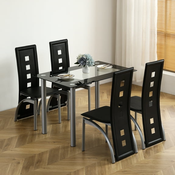 UBesGoo 5 Piece Glass Dining Table Set,Kitchen Table and Chairs,Black