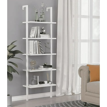 UBesGoo 5-Shelf Modern Wall-leaning Ladder Bookshelf & Bookcase Display Rack, White