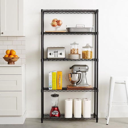 UBesGoo 5 Shelf Wire Shelving Unit, Heavy Duty Metal Garage Kitchen Storage Utility Rack, 35"L x 14"W x 71" H, Black