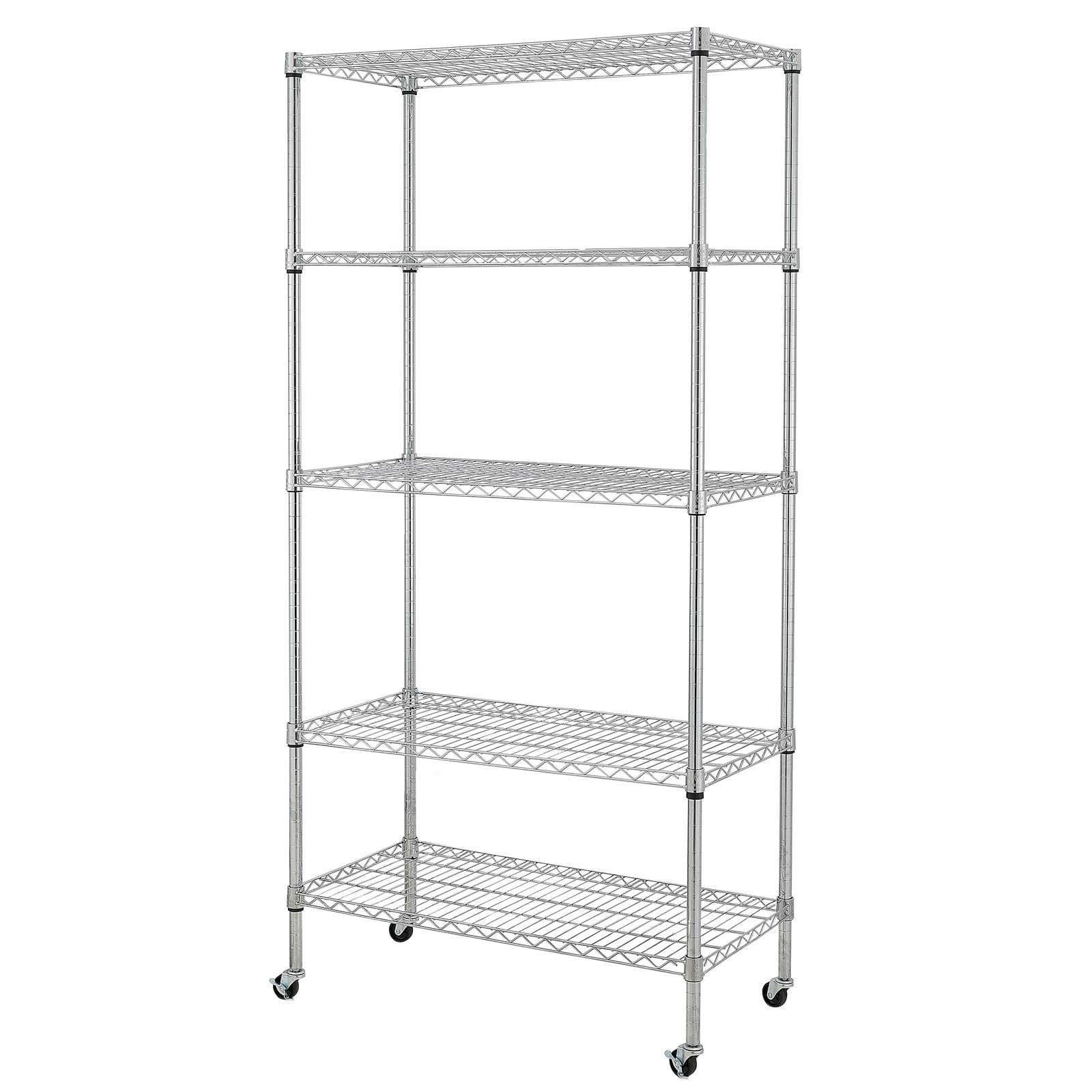 UBesGoo 5-Tier Rolling Steel Whire Shelving Storage Rack w/ Wheels for Office Kitchen Bathroom, 35"D x 18"W x 71"H