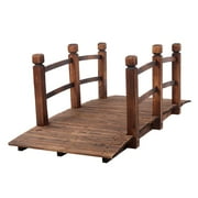 UBesGoo 5ft Wooden Arch Bridge w/Handrails, Outdoor Garden Yard, Solid Fir, 500lbs, Carbonized Color