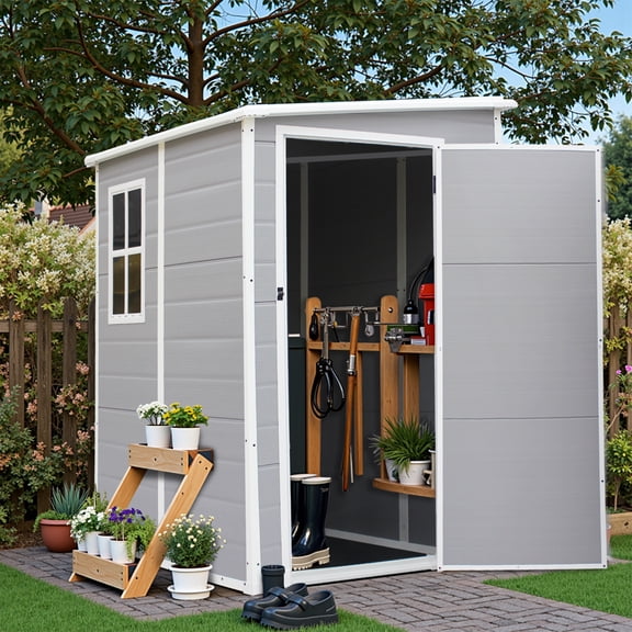 UBesGoo 5' x 4' Outdoor Storage Shed Plastic Garden Shed Resin Organization for Home/Lawn Mower/Backyard Equipment/Bike Storage/Pool Supplies