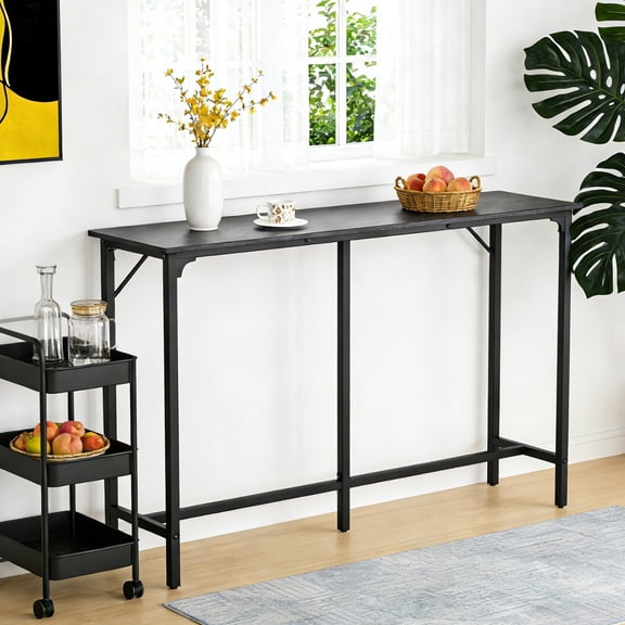 UBesGoo 55" Modern Bar Table, Counter Height Dining Table with Footrest Pub Table for Kitchen Island, Dining Room, Bar, Black