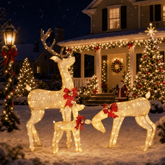 UBesGoo 5FT Outdoor Yard Decoration Set Christmas Reindeer Family Animated