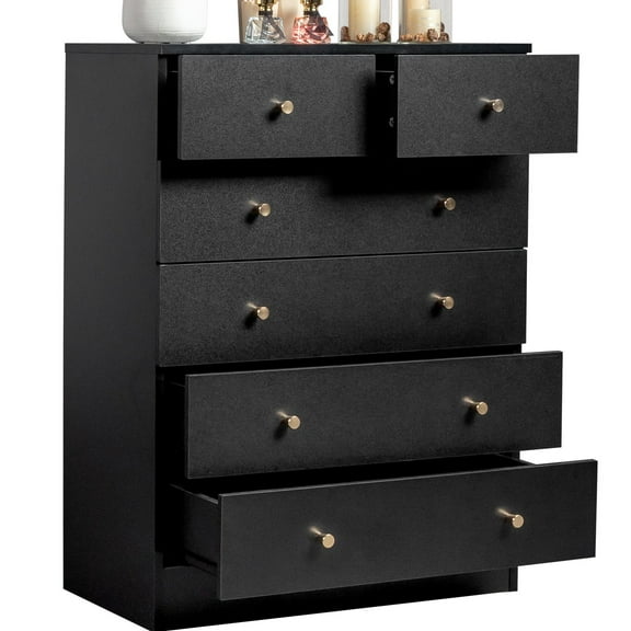 UBesGoo 6 Drawer Wood Dresser for Bedroom, Chest of Drawers, Storage Organization Unit for Clothing, Black
