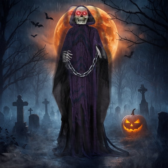 UBesGoo 6' Halloween Decorations Animatronics Grim Reaper, Sound-Actived Party Deco for Garden Yard Lawn