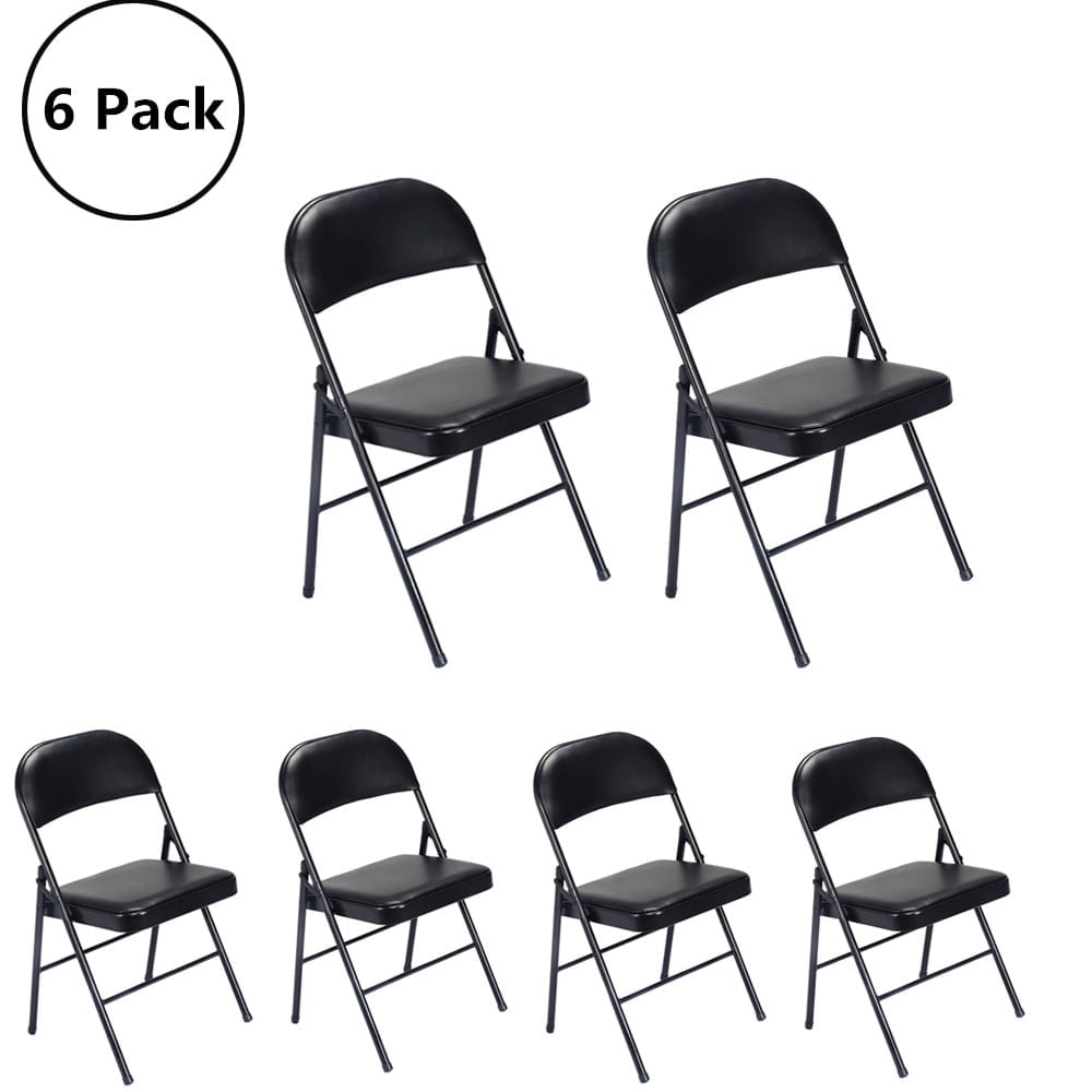 UBesGoo 6 Pack Folding Chairs, Cushioned Padded Seat, Black, Steel Frame, Space-Saving Design