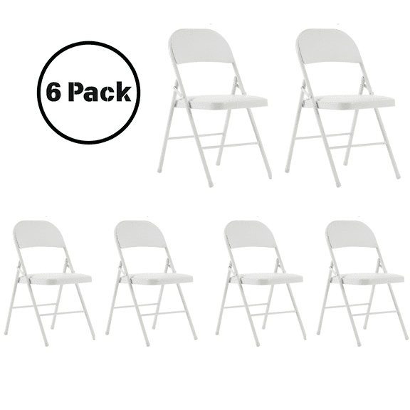 UBesGoo 6 Pack Folding Chairs, Vinyl Cushion Padded Lightweight Foldable Chairs Set of 6, Waterproof Collapsible Chairs for Outdoor Party, Home, Office, White