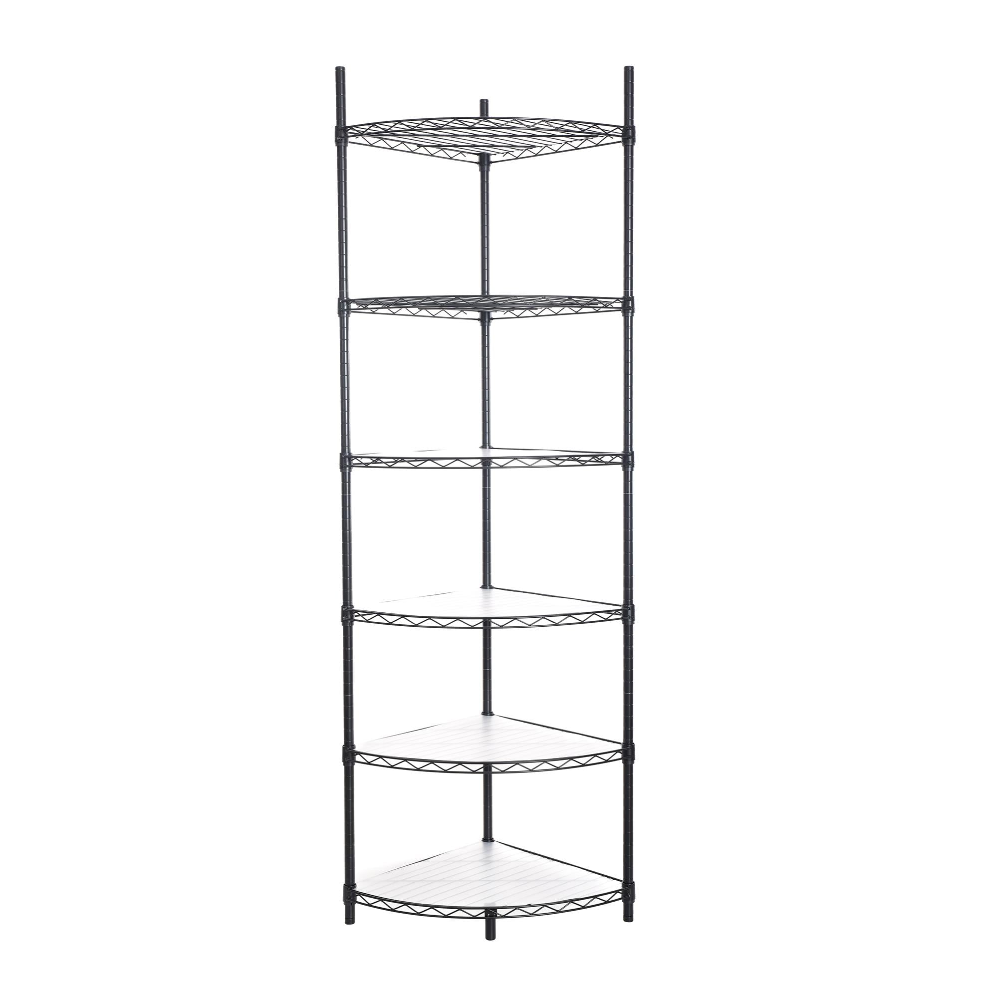 Black Adjustable 6-Tier Corner Wire Shelf Rack