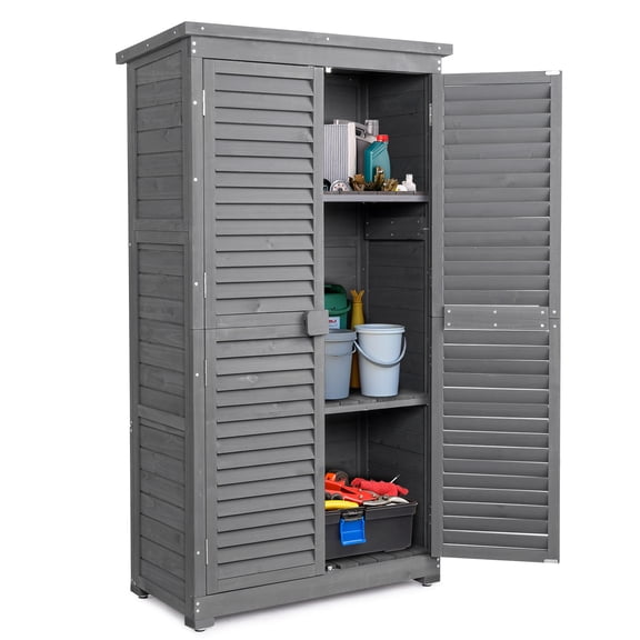 UBesGoo 63'' Garden Shed Storage Cabinet Tool Shed w/ Asphalt Roof for Outdoor Garden Patio Backyard,Gray
