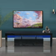 UBesGoo 63'' Morden TV Stand with LED Lights, high glossy TV Cabinet, Suitable for Living Room, Lounge Room and Bedroom, Black